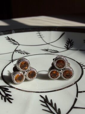 Judith Ripka Silver Earrings with Amber-Orange Gemstones